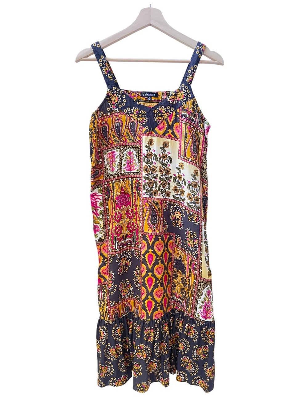 The Pyramid Collection Boho Patchwork Paisley Sundress Ruffle Hem Medium
